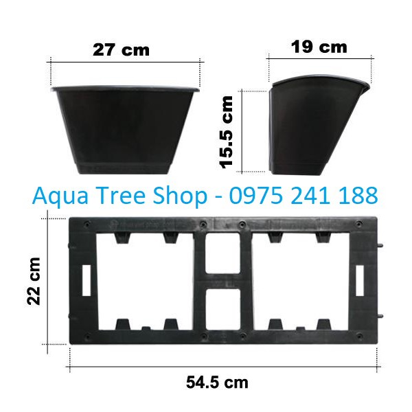 Combo 5 bộ chậu trồng cây, trồng rau, trồng hoa trên tường cỡ lớn, màu đen (5 đế + 10 chậu trồng)