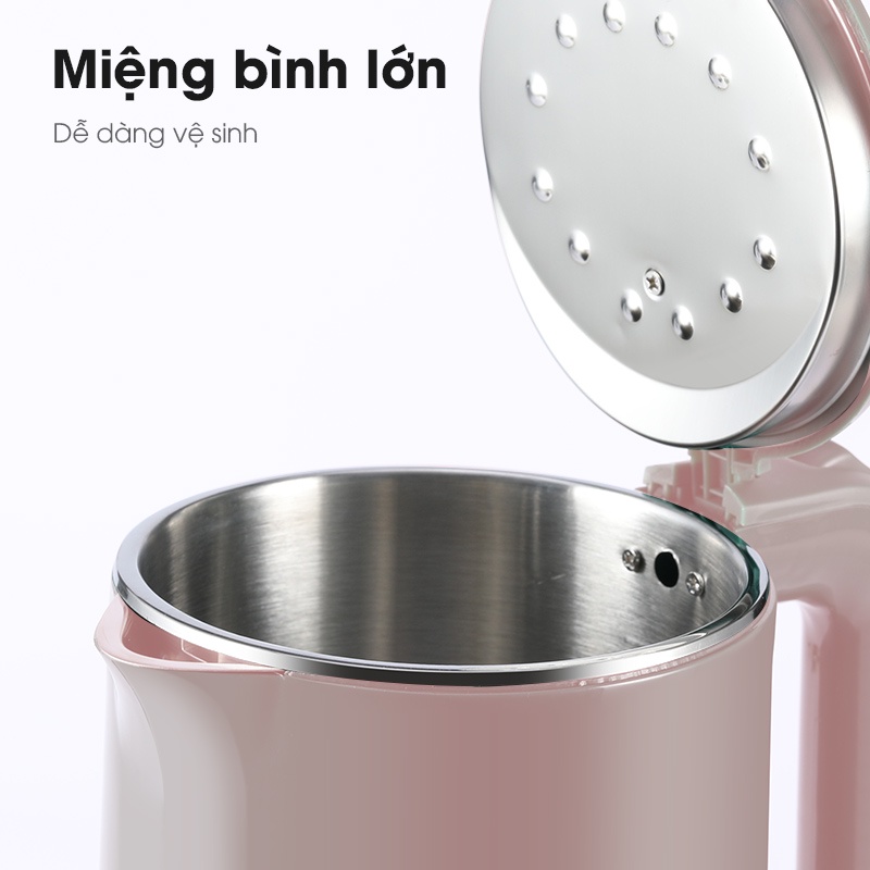 (BH 1 Năm)Ấm siêu tốc thông minh 2L 1500W, bình đun nước nhanh với inox304 cao cấp, 2 lớp chống nhiệt, dễ vệ sinh