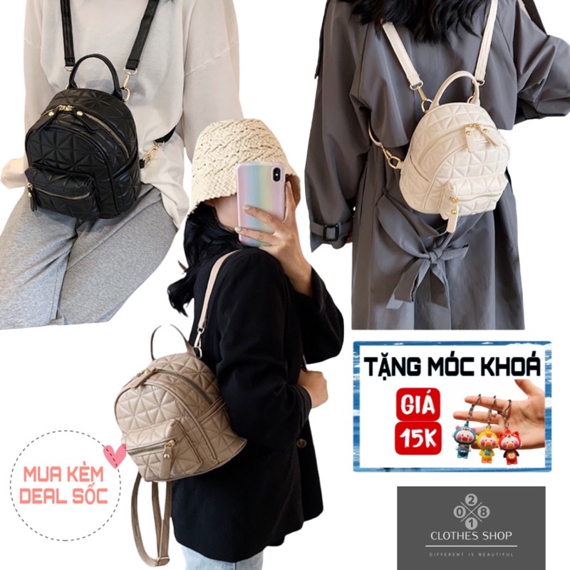 Balo Da Mini Nữ Thời Trang Du Lịch Đi Học Đi Chơi, Balo Ulzzang Ô Trám Phong Cách Hàn Quốc