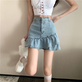 Chân Váy Jeans Lưng Cao Thời Trang Cho Nữ