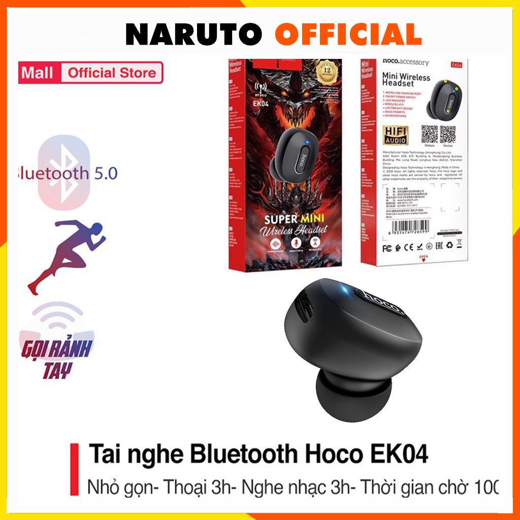 Tai Nghe Blutooth Hoco EK04 1 tai hỗ trợ chơi game - đàm thoại - pin cực trâu - Chính hãng bảo hành 12 tháng