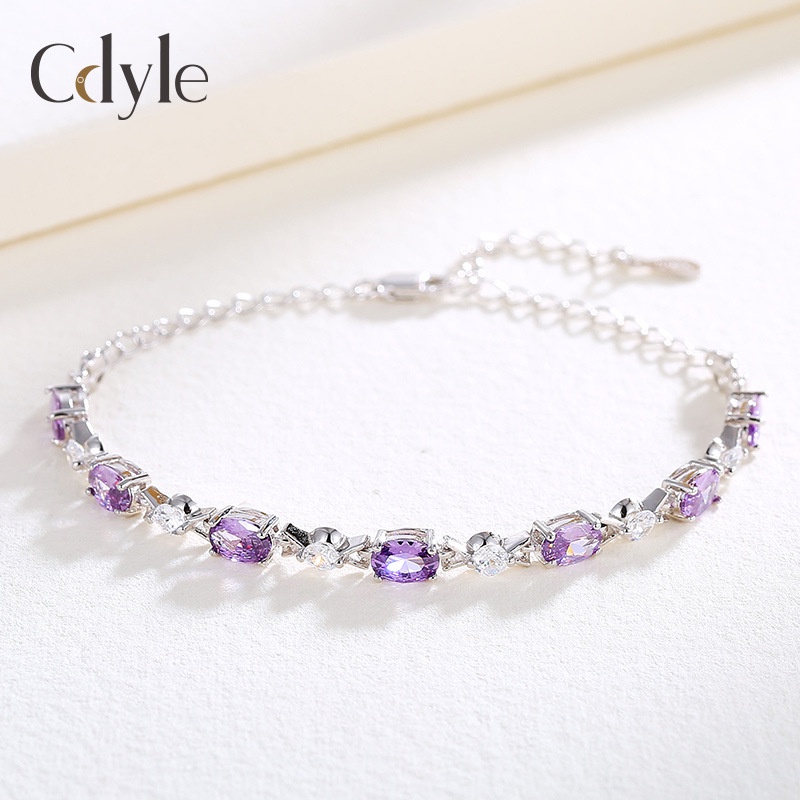 Vòng Tay Bạc S925 Đính Đá Zircon Tím Phong Cách Hàn Quốc Thời Trang Mới