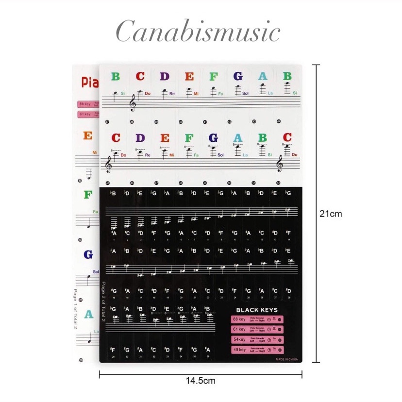 Sticker Dán nốt bàn phím cho Đàn Piano và Organ - Decal đánh dấu vị trí note nhạc dùng cho Đàn 88, 61, 54, 49 Phím