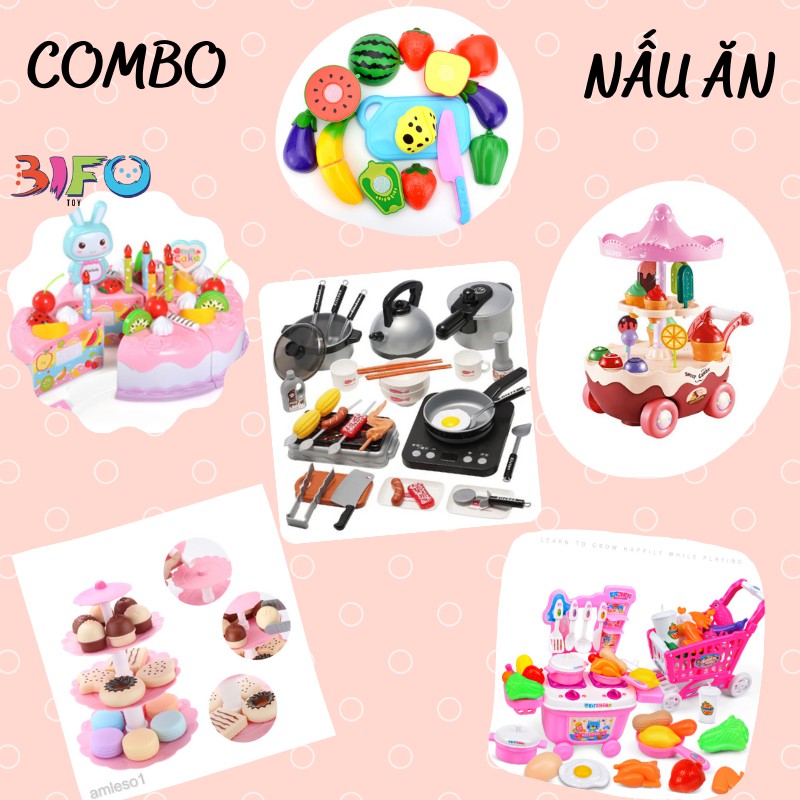 [Mã LIFETOYS1 giảm 30K đơn 99K] Combo đầu bếp tí hon đồ chơi nấu ăn xe đẩy siêu thị bánh kem cho bé thỏa sức vui chơi