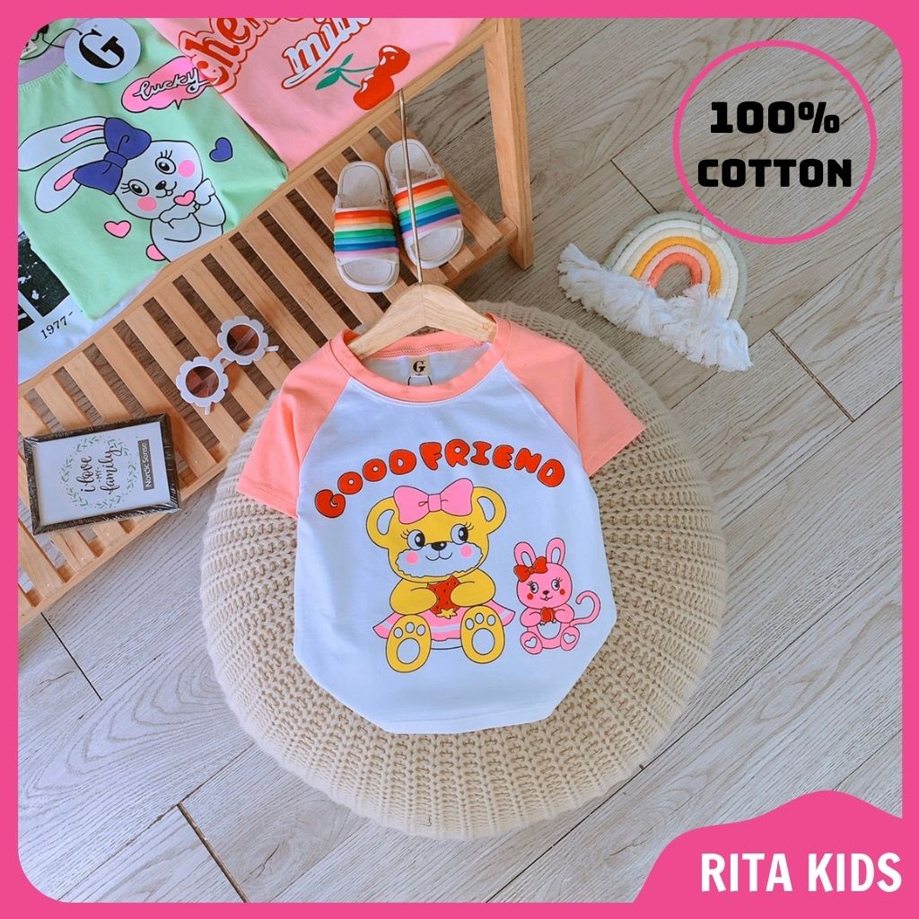 Áo Thun Bé Gái Tay Phối Thun Cotton Chuẩn Đẹp Cho Bé 10-28kg