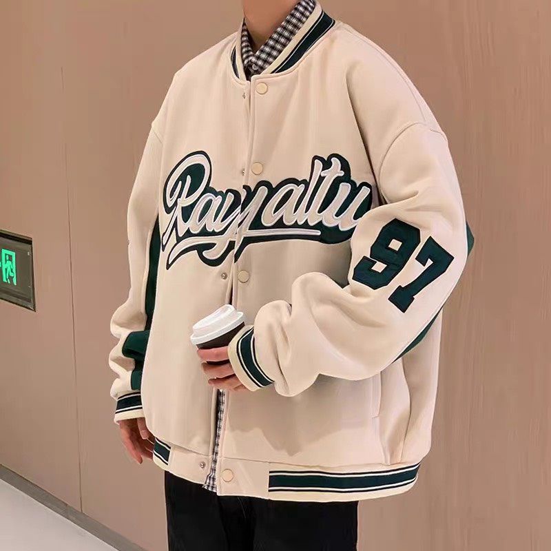 Áo khoác bomber unisex, Áo bomber bóng chày Royalty form rộng chất kaki dày dặn
