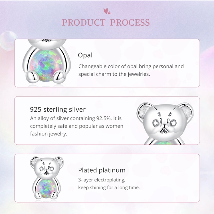 Khuyên tai BAMOER S925 hình gấu đính ngọc mắt mèo