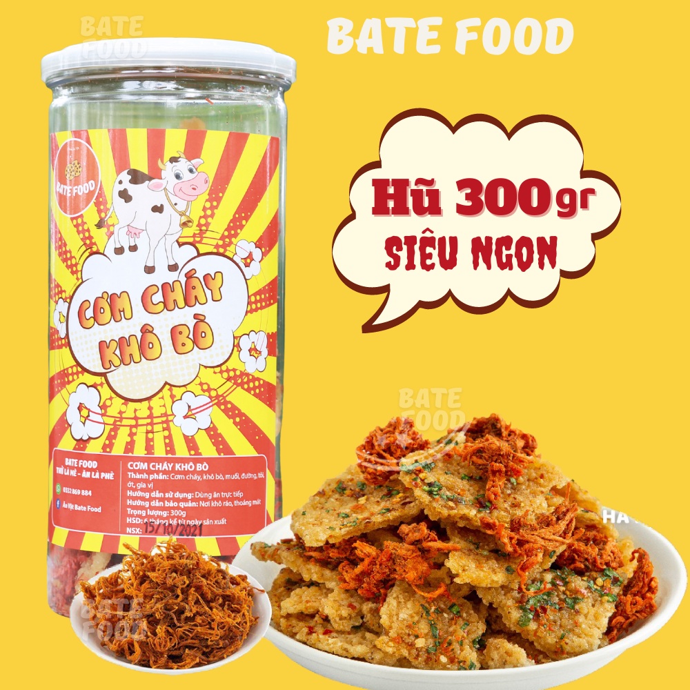 Cơm Cháy Lắc Khô Bò 300g Giòn Ngon Đậm Vị  I BateFood  I Đồ Ăn Vặt