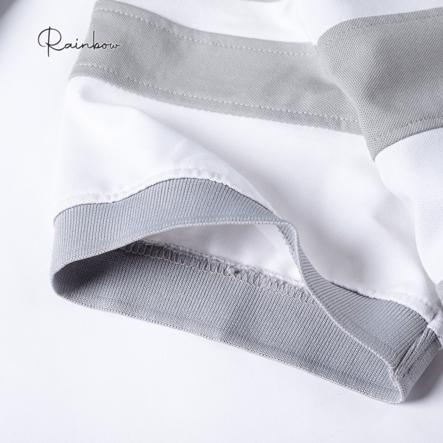 Áo thun có cổ, áo polo cotton chính hãng Rainbow PO003 - Xám phối sọc thân | BigBuy360 - bigbuy360.vn