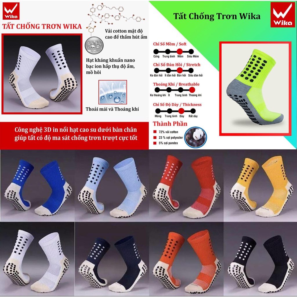 Tất Đá Bóng Chống Trơn Wika Chính Hãng Thiết Kế Thun Sọc Dày Dặn Ôm Chân, Co Giãn Thoáng Khí Tatct