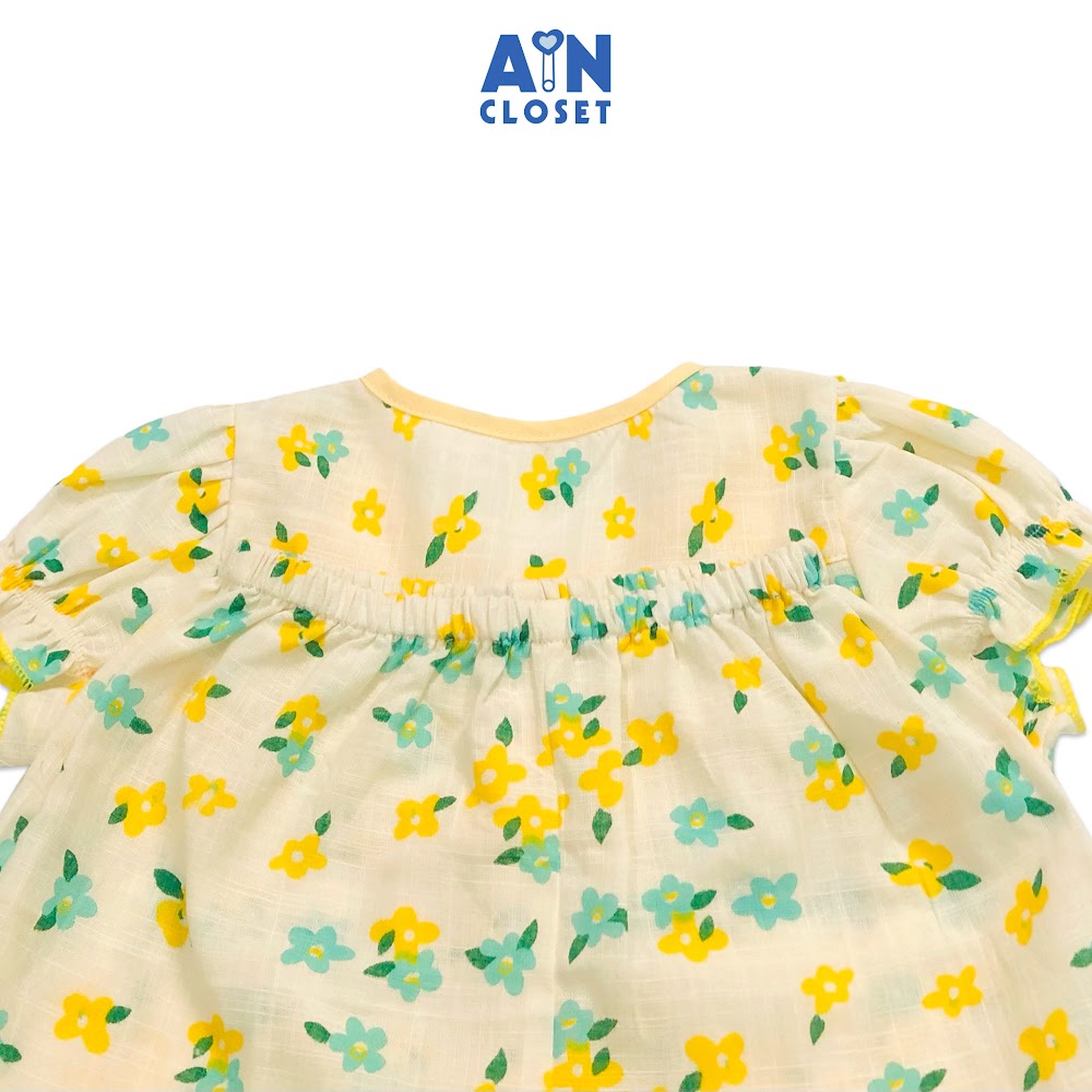 Bộ quần áo ngắn bé gái họa tiết Hoa Sứ vàng xanh linen xước AICDBGNOSE1N AIN Closet