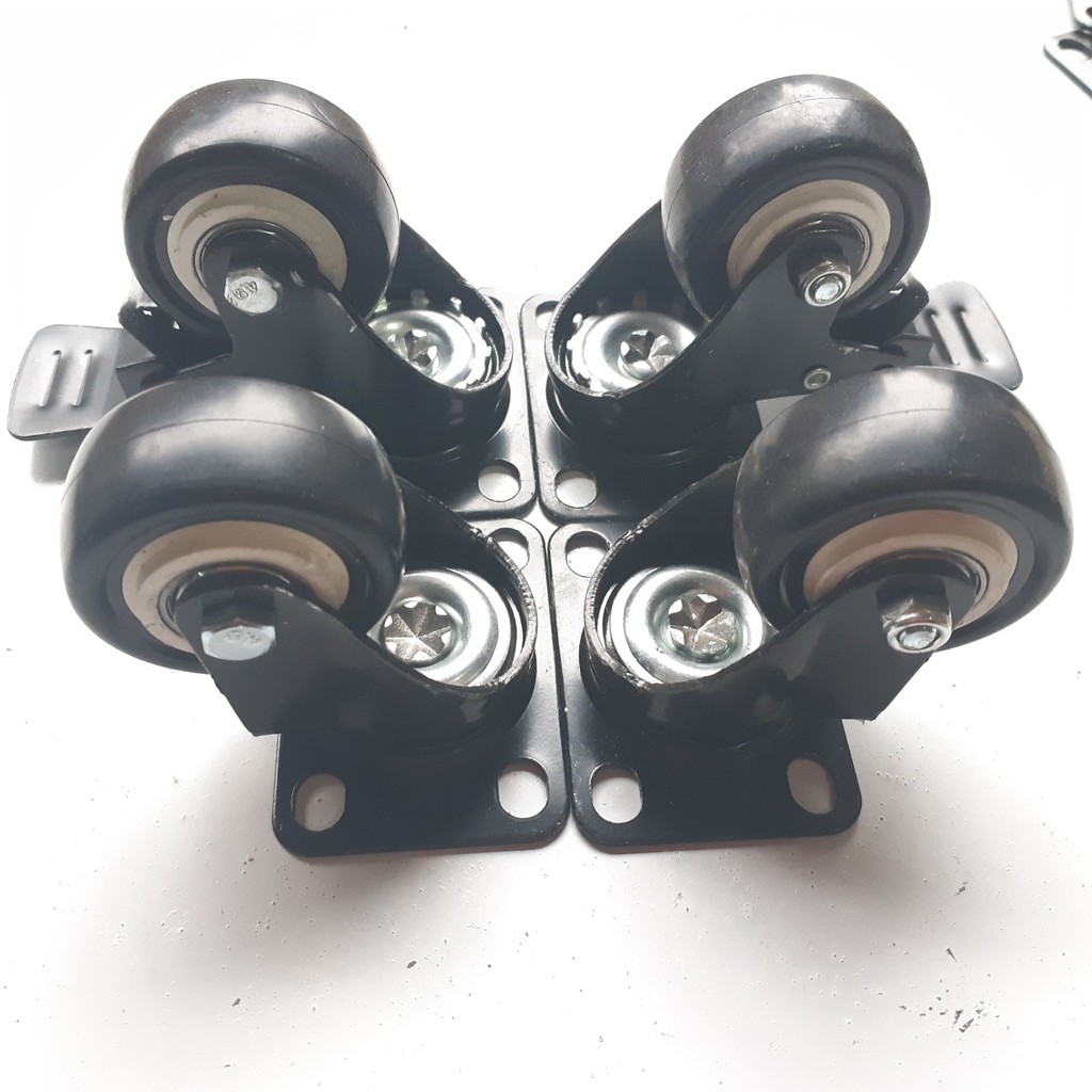 [ CHÍNH HÃNG ] Bộ 4 bánh xe đẩy hàng viền đen loại 6cm xoay 360 độ, có khóa chống xoay chống trượt