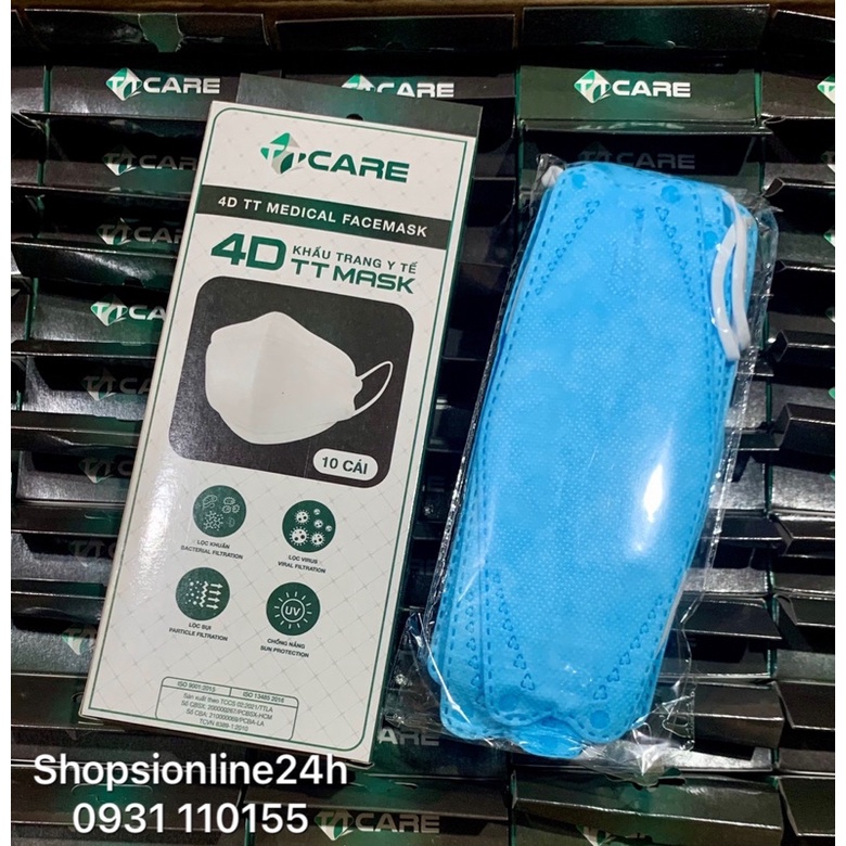 ✅  Khuẩn trang 4D , kf94 TTCare màu xanh y tế , xanh da trời