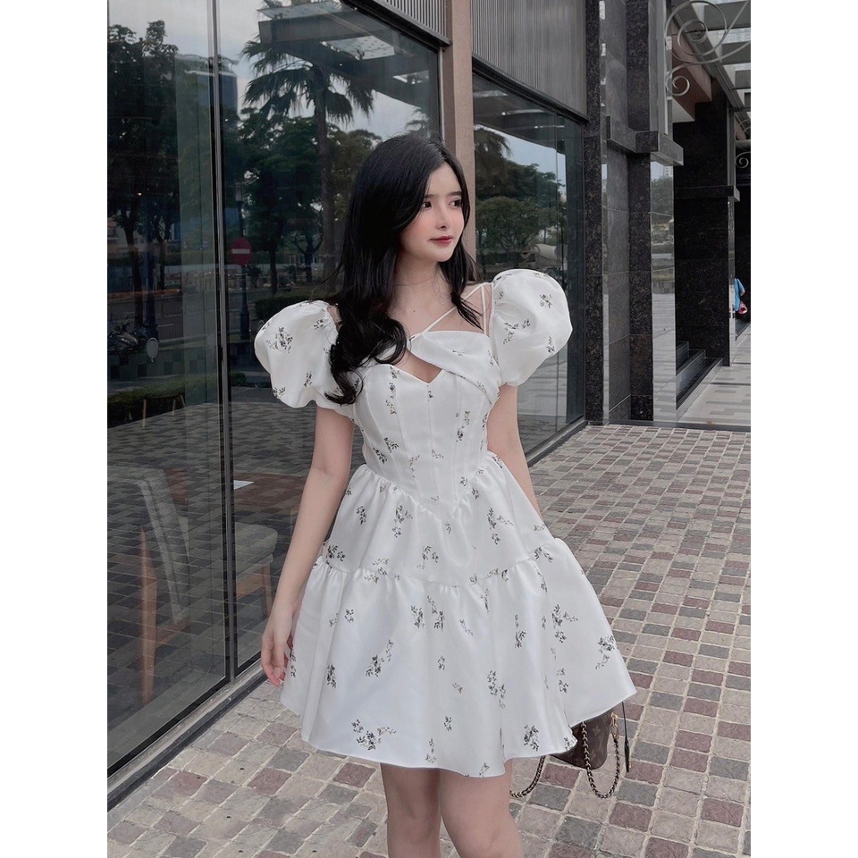 [Sale sốc mẫu mới] Đầm công chúa dáng xòe thiết kế cúp ngực phối tay phồng phong cách dễ thương, cute