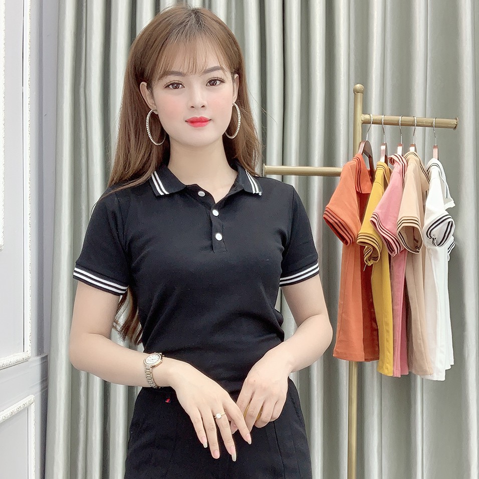 [Mã 44FASHIONSALE306 giảm 10K đơn 50K] Áo Thun Polo Nữ Trơn Basic Tay Ngắn Cổ Bẻ Cotton Trẻ trung - Hanlly Fashion A21