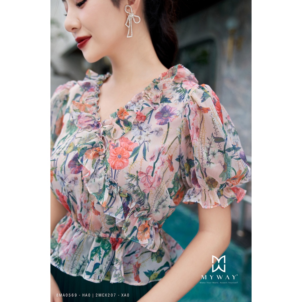 Áo Sơ Mi Nữ Voan Tơ MY WAY Bo Gấu Chiết Eo Sang Trọng 8MA0569 ha0