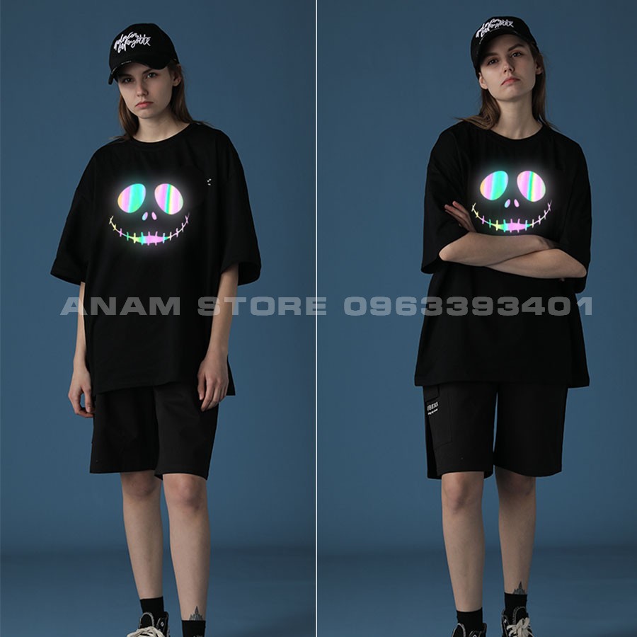 Áo thun Phản Quang 7 Màu Tay Lỡ Nam Nữ Mặt cười