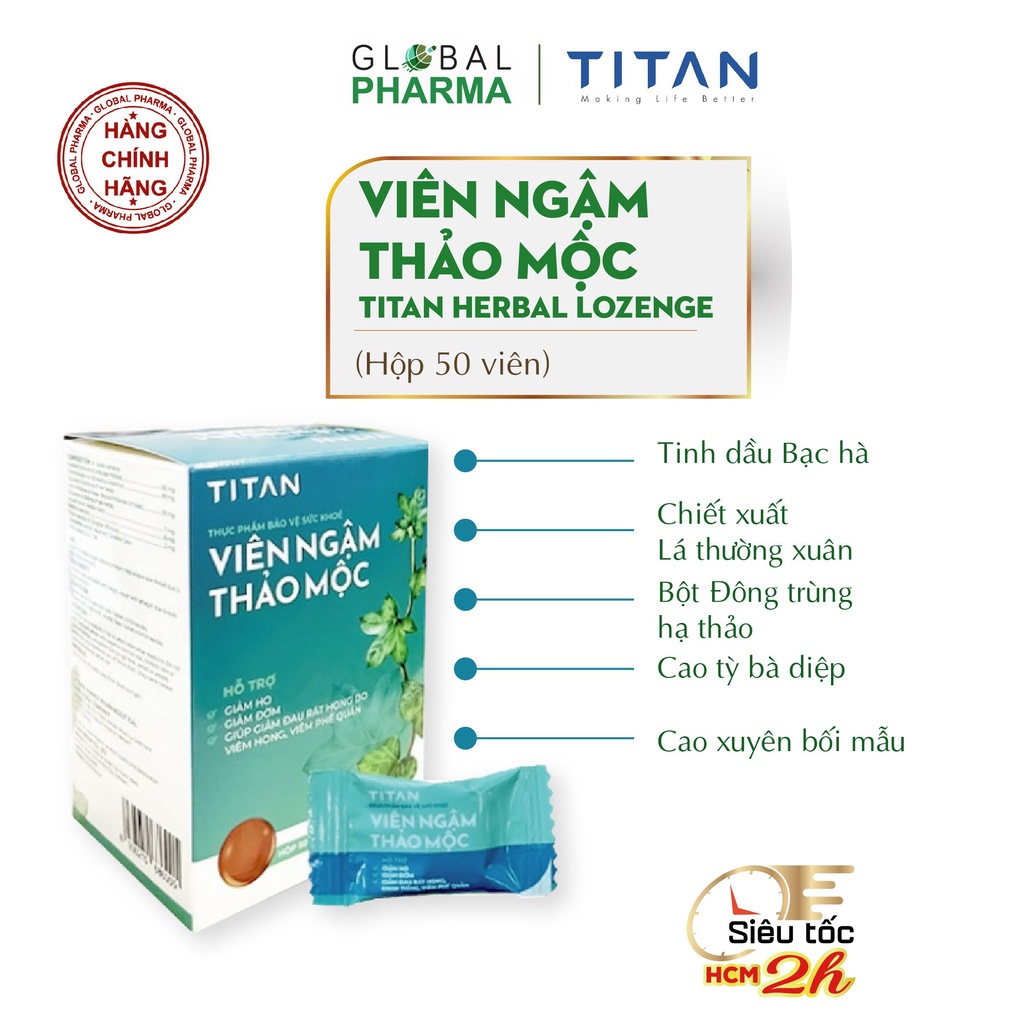 Kẹo thảo mộc giảm đau họng, giảm ho, thông cổ, mát họng TITAN (50 viên/hộp)