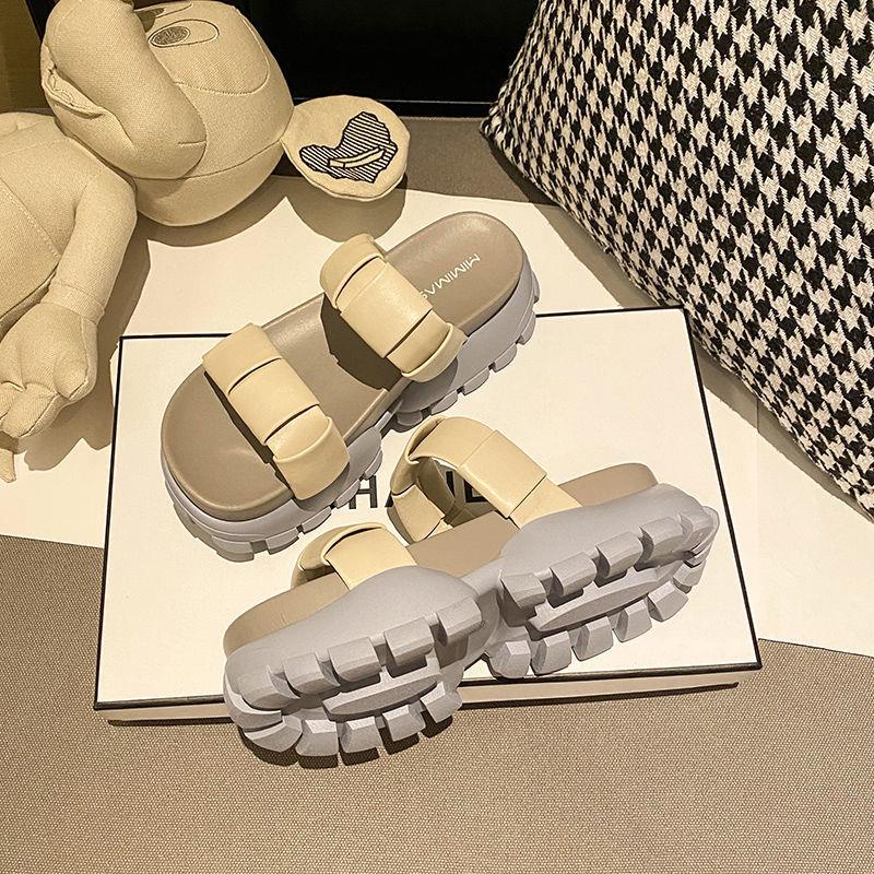 Dép sandal đế dày bằng chất liệu da thật thời trang mùa hè 2022 cho nữ tùy chọn màu sắc