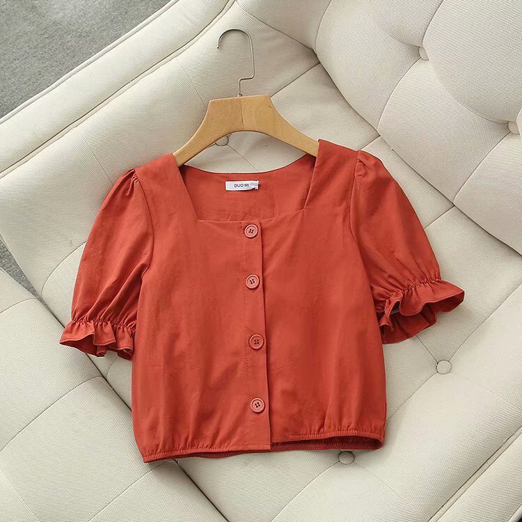 Áo croptop nữ tay phồng áo tay ngắn dễ thương