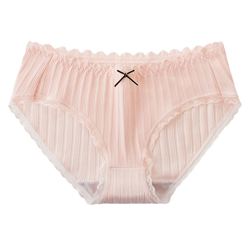 Quần Lót  Nữ Vải Cotton Gân Tăm  Mềm Mại Phối Ren Nơ Cách Điệu Cho Nữ LUCIA QL020 | BigBuy360 - bigbuy360.vn