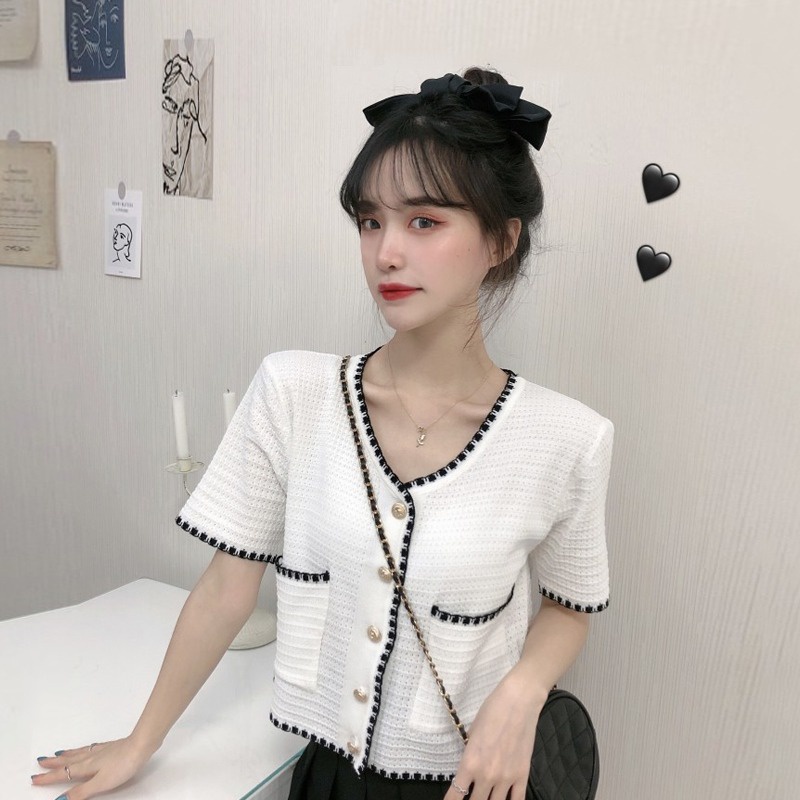 Áo Cardigan Dệt Kim Mỏng Dáng Rộng Tay Ngắn Màu Sắc Tương Phản Thời Trang Mùa Hè Cho Nữ