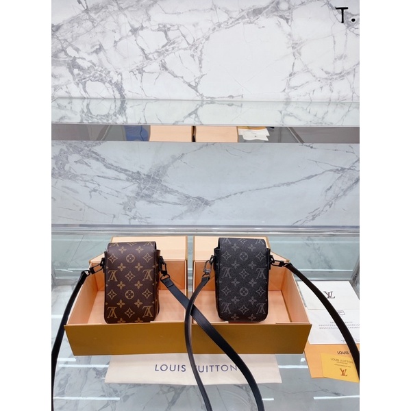 💥HÀNG 1:1💥Túi hộp L.V. mini đeo chéo vai FULLBOX_Túi L.V. nắp cài vân hoa da thật nhập khẩu New