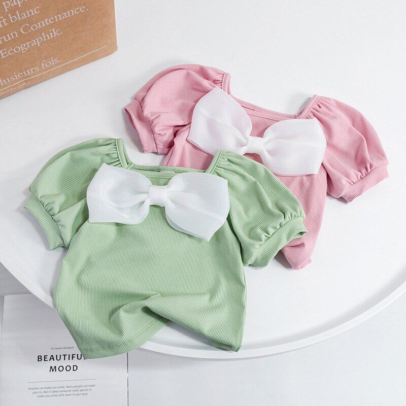 Áo Thun Cotton Cổ Vuông Tay Phồng Thời Trang Mùa Hè Hàn Quốc Dành Cho Bé Gái 2-6 Tuổi