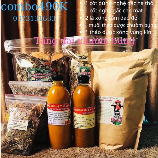 Trọn bộ ở cữ lá tắm dao đỏ, cốt gừng nghệ gấc hạ thổ, muối thảo dược chườm bụng , xông vùng kín dao đỏ Mẹ La