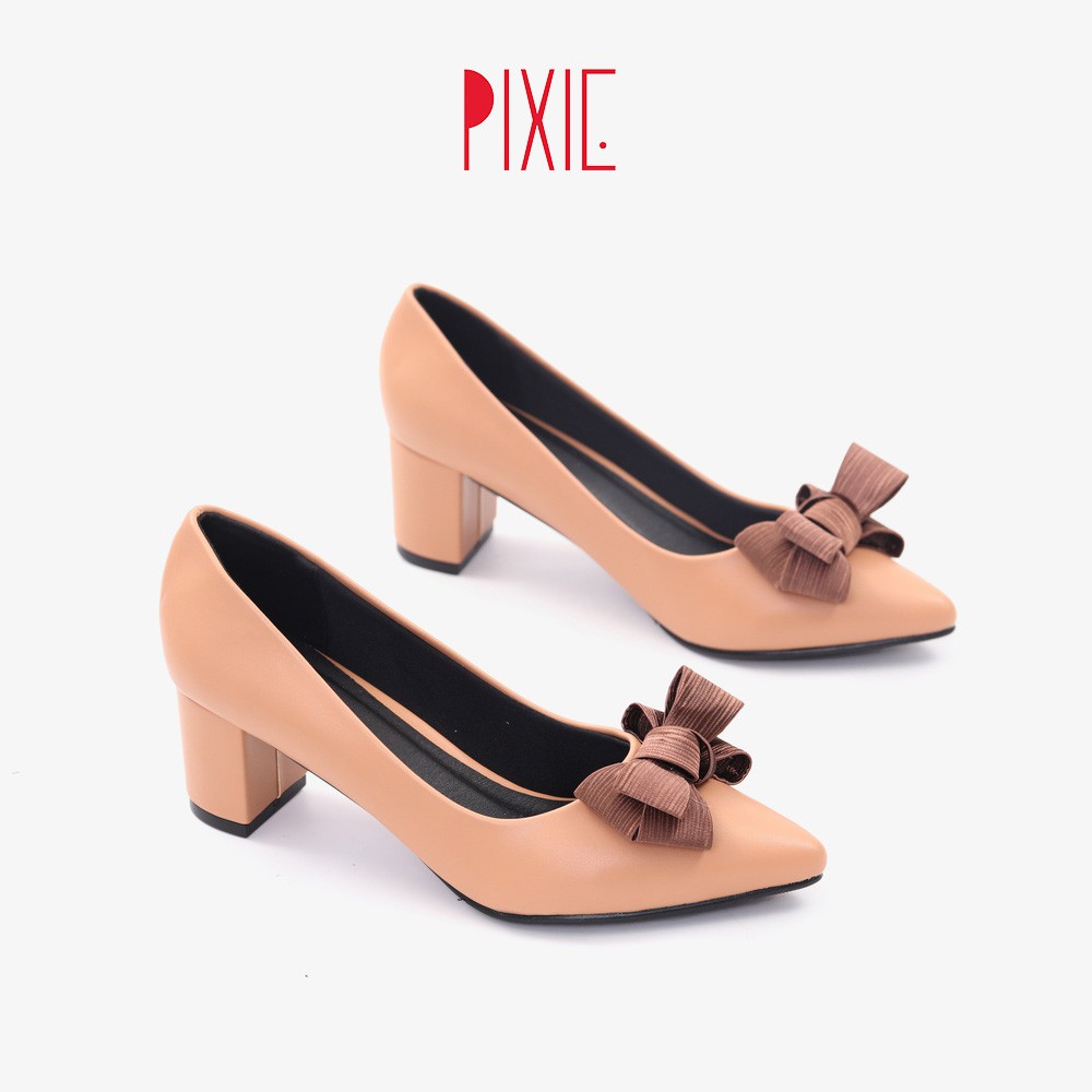 Giày Cao Gót 5cm Đế Vuông Mũi Nhọn Nơ Ấu Pixie P284