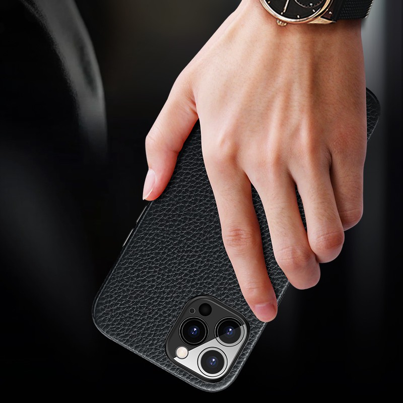 Bao Da Điện Thoại Bằng Da Bò Thật Cao Cấp Phối Nút Kim Loại Nhôm Cho iphone 13 12 pro max 12 mini 11 pro max Ốp