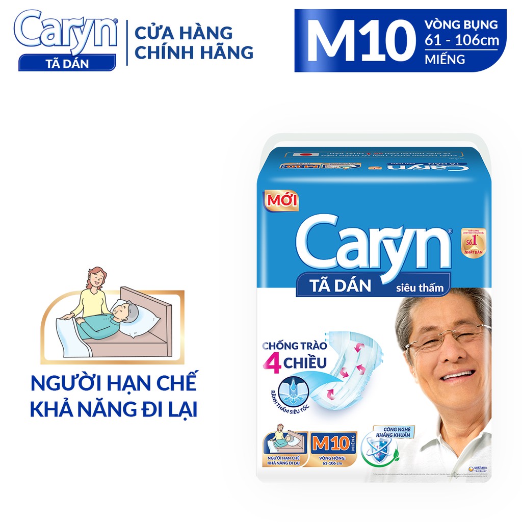 Tã Dán Người Lớn Caryn Siêu Thấm Size M 10 Miếng Dành Cho Người Hạn Chế Khả Năng Đi Lại, Người Già