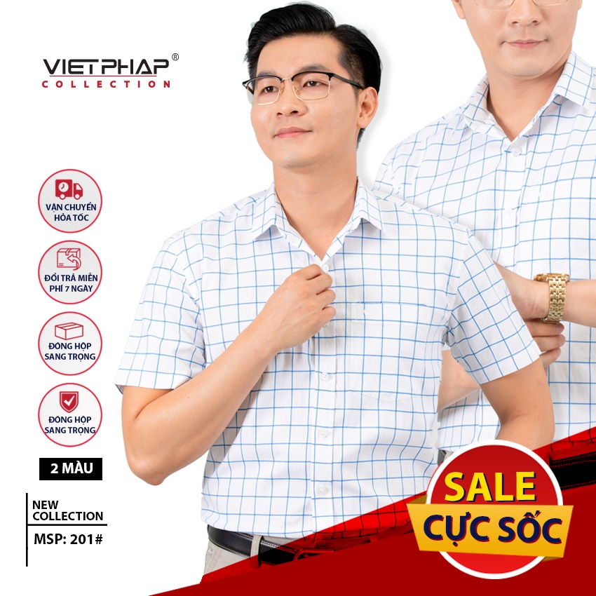 Sơ Mi Nam Tay Ngắn Vạt Ngang Cao Cấp Việt Pháp 2001 - HÀNG CHÍNH HÃNG