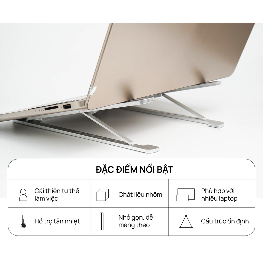 Giá đỡ Laptop HyperWork P11 Bạc - Khung nhôm 8 cấp độ