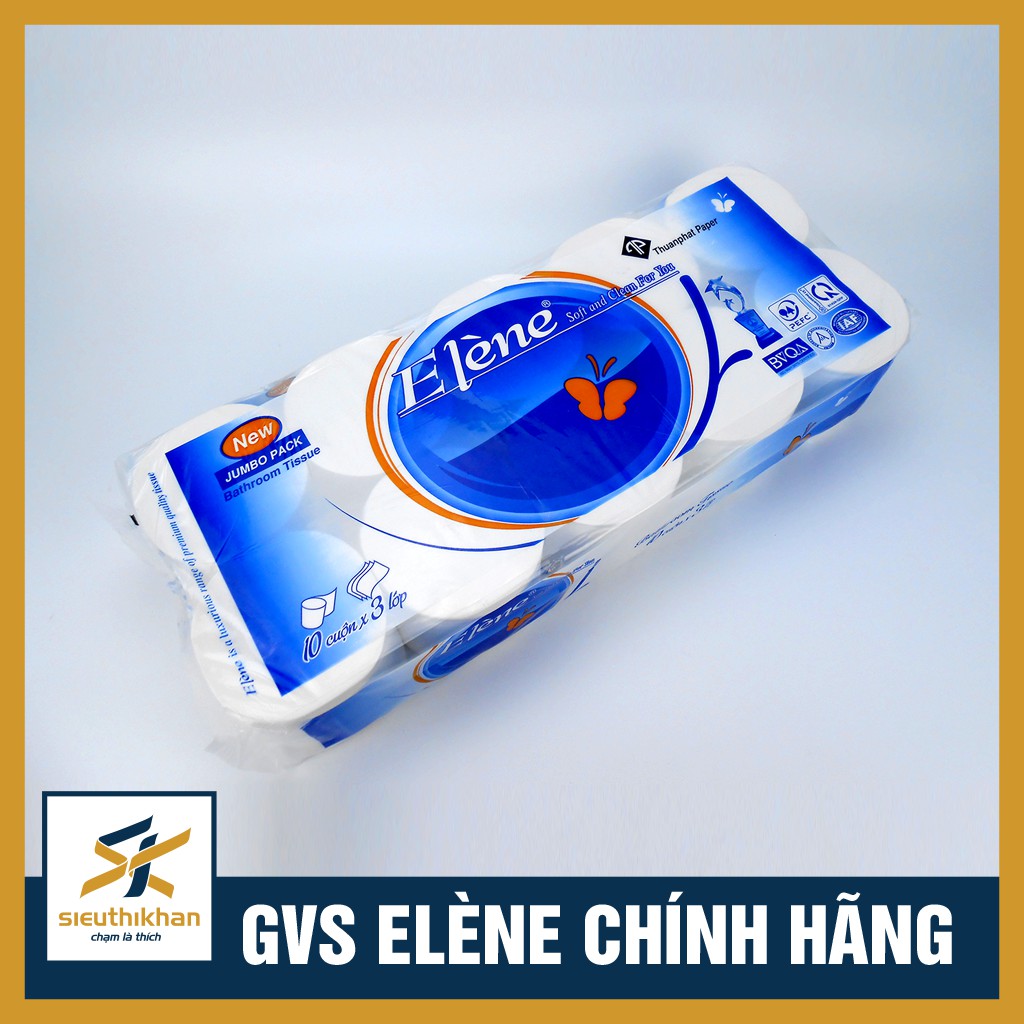 GIẤY VỆ SINH ELENE 10 CUỘN 3 LỚP &gt; GIẤY DAI, MỀM, MỊN, TAN TRONG NƯỚC