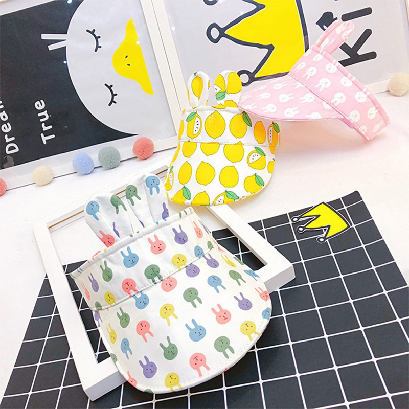 Mũ lưỡi trai hở đầu phối tai thỏ họa tiết hoạt hình dễ thương cho bé