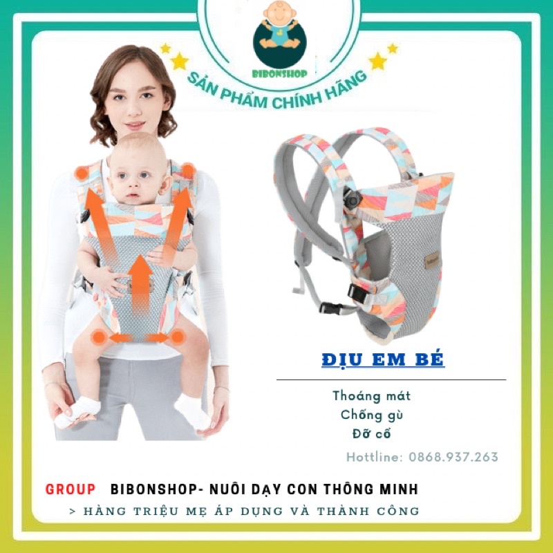 Địu 4 tư thế Babypark thoáng khí trợ lực hoạ tiết thời trang