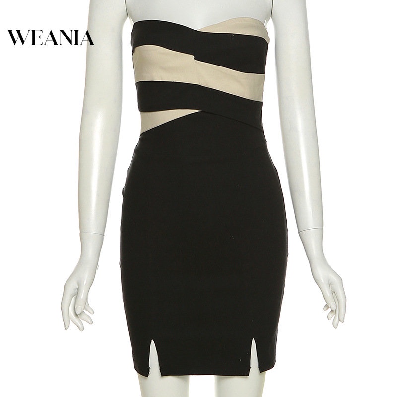 Đầm Dáng Ôm Hở Vai Xẻ Tà Màu Khối Thời Trang Dành Cho Bạn Nữ