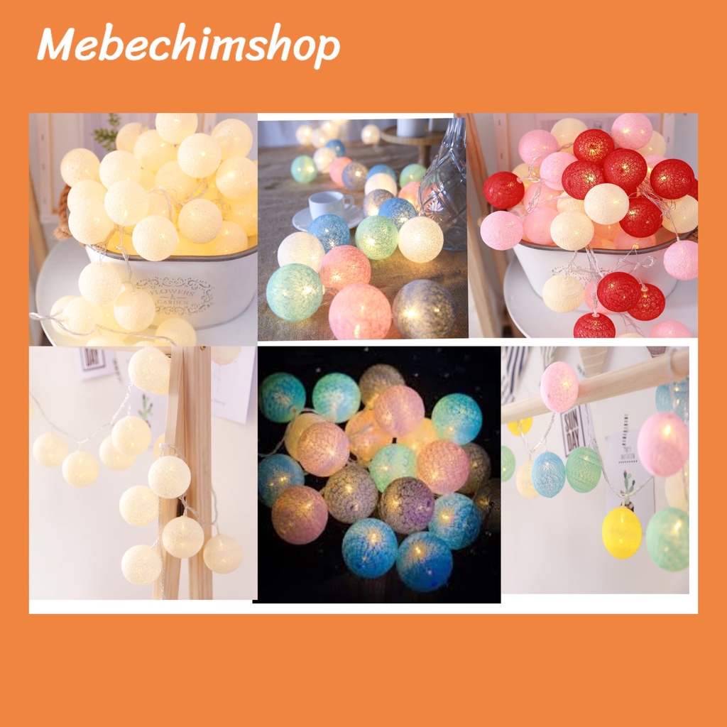 Dây Đèn Tròn Trang Trí Nhà Cửa Cầu Mây Chạy Pin/Cắm Điện - Chọn Màu