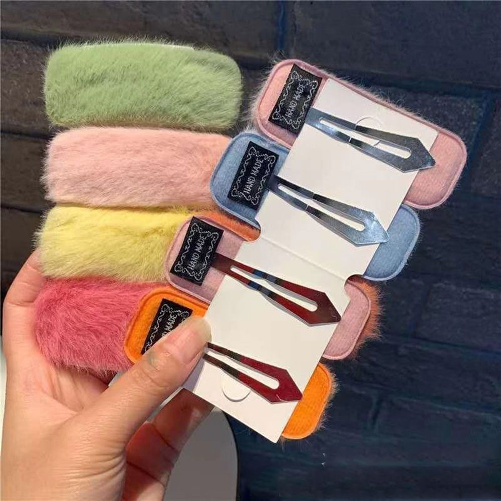 Kẹp tóc lông chồn mềm mại thiết kế hình học thời trang cho nữ