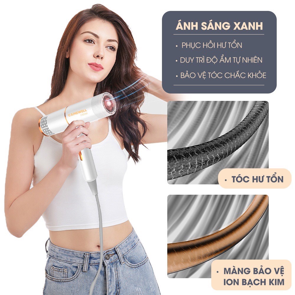 Máy Sấy Tóc V02 Công Suất Lớn Kiểu Dáng Sang Trọng, Máy Sấy Tóc Mini Dài Với Ba Chế Độ Gió