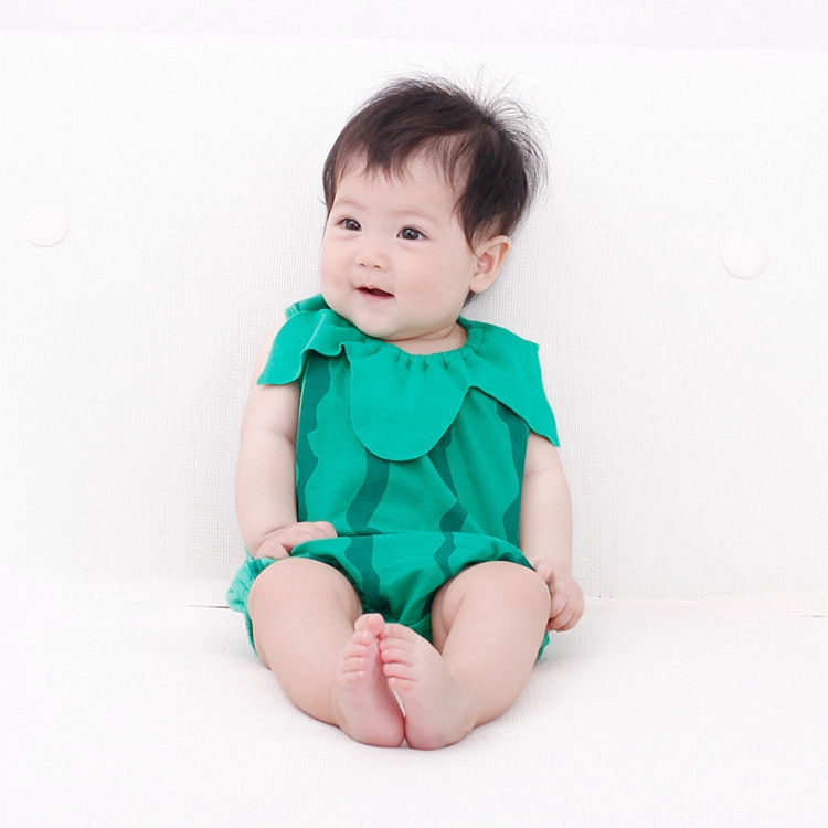 Áo liền quần vải cotton thoáng khí thiết kế dễ thương thời trang mùa hè cho bé gái sơ sinh