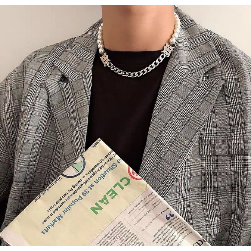 Dây Chuyền Hạt Trai Thép Không Gỉ Dây Xích Kí Hiệu Chữ Misbhv Phụ Kiện Trang Sức Unisex Phong Cách Retro