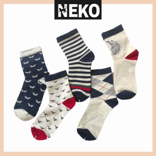 Vớ cao cổ viền xanh, tất cổ cao viền navy nhiều họa tiết NEKO
