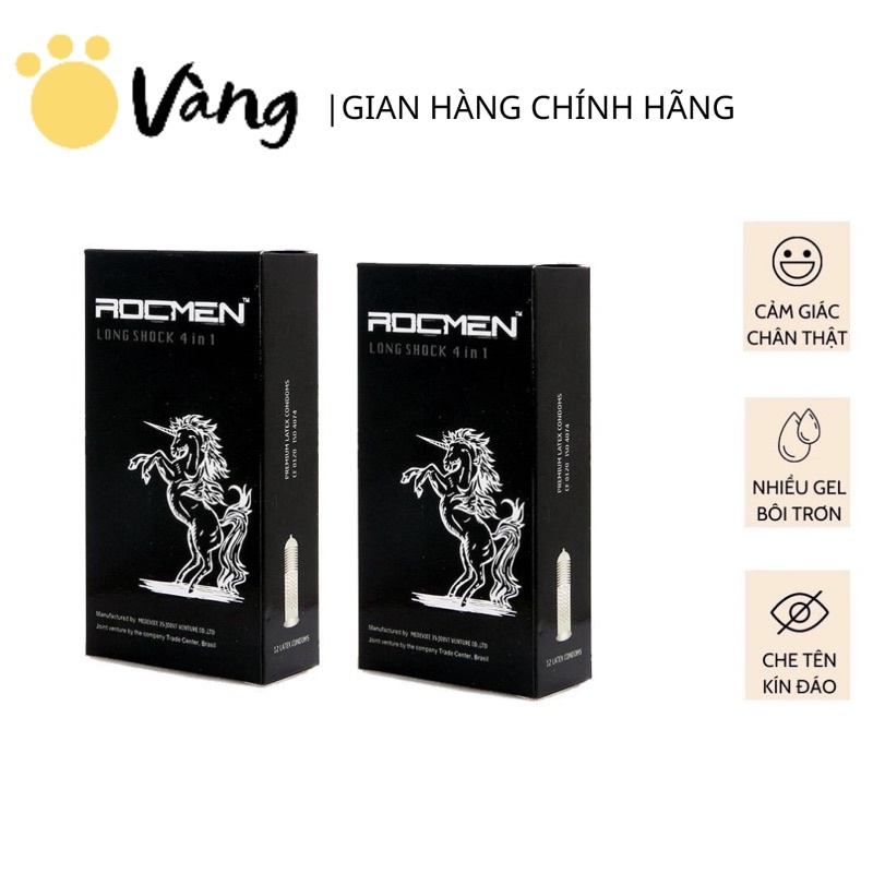 Combo 2 Hộp Bao Cao Su Gân Gai Kéo Dài Thời Gian Rocmen Cá Ngựa Đen 4in1