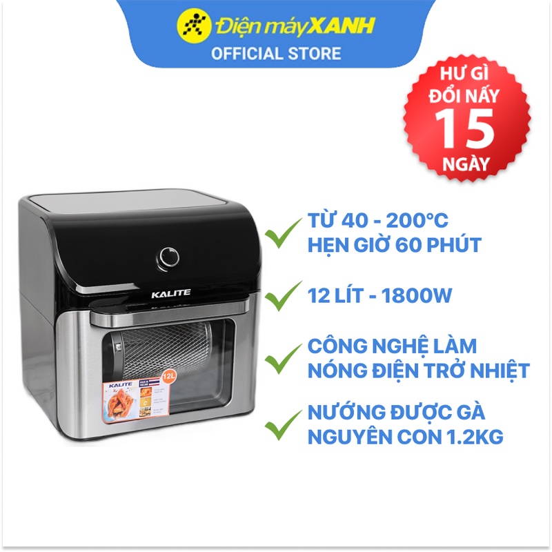 [Mã ELMALL1TR giảm 5% đơn 3TR] Nồi chiên không dầu Kalite Q12 12 lít công suất 1800W - Hàng chính hãng BH 24 tháng