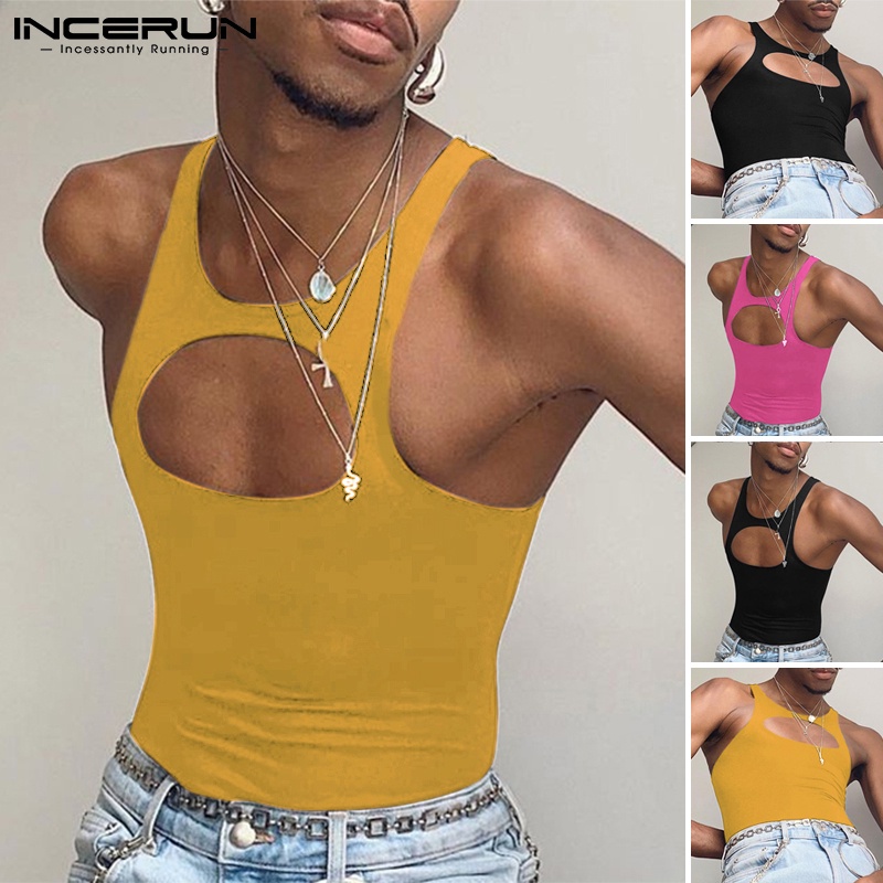 Áo sát nách INCERUN ôm dáng co giãn 3 màu tùy chọn thiết kế khoét lỗ thời trang mùa hè cho nam