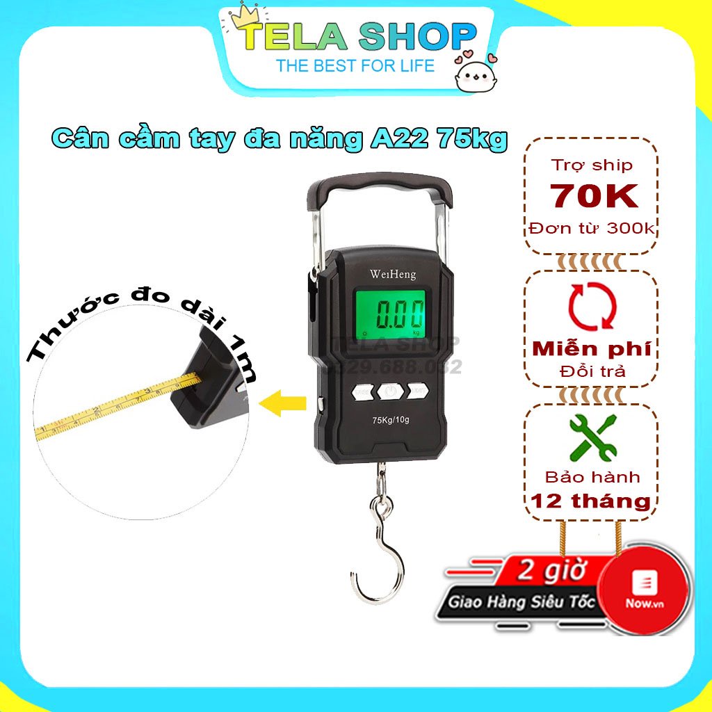 Cân điện tử cầm tay mini 75kg wh A22 chính xác cao nhỏ gọn tặng kèm pin