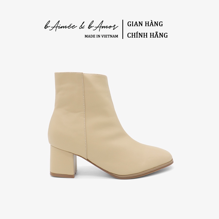 Bốt nữ cổ thấp da lộn da mờ cao gót 5p gót vuông mũi vuông dáng boots lửng ngắn khóa cạnh bAimée & bAmor - MS1718