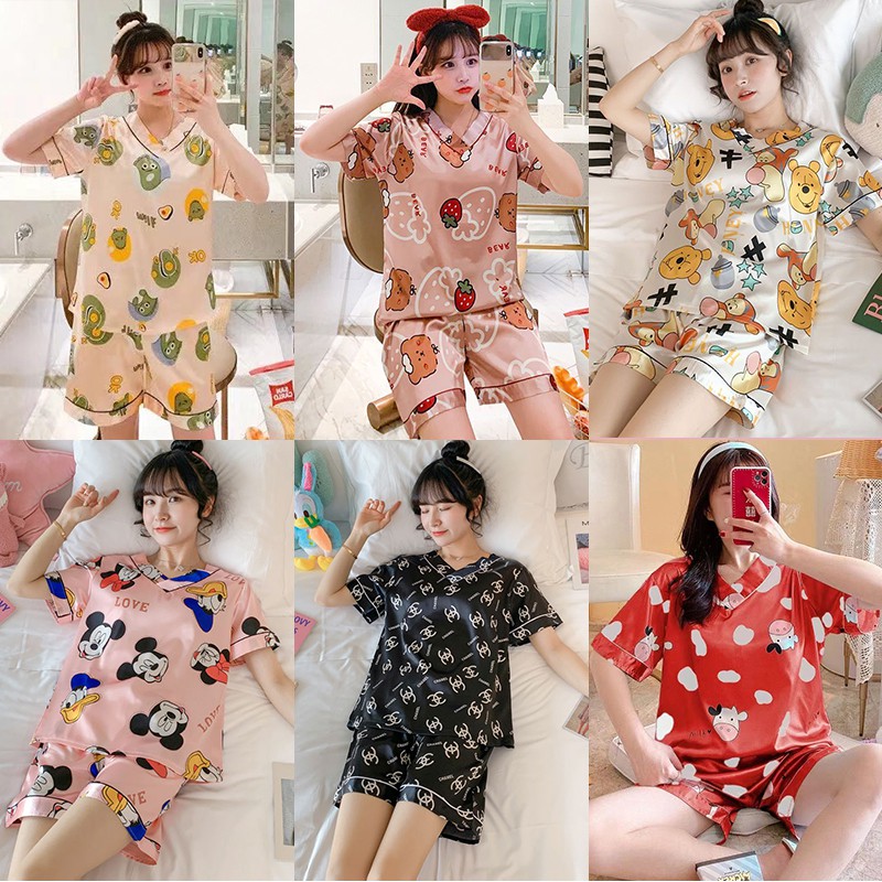 Bộ đồ ngủ bằng lụa satin in họa tiết hoạt hình dễ thương cho bạn gái Size M-Xxl | WebRaoVat - webraovat.net.vn